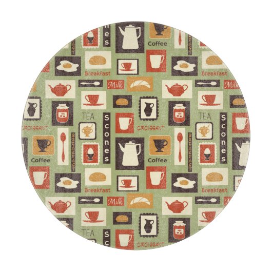 Retropatroon met keukengerei voor het ontbijt snijplank (Voorkant)