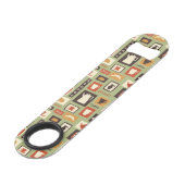 Retropatroon met keukengerei voor het ontbijt speed flessenopener (Achterkant Gekanteld)