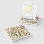 Retropatroon met keukengerei voor het ontbijt stenen onderzetter (Zijkant)