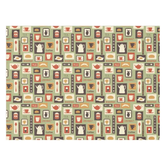 Retropatroon met keukengerei voor het ontbijt tafelkleed (Voorkant (Horizontaal))