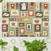 Retropatroon met keukengerei voor het ontbijt theedoek (Gevouwen)