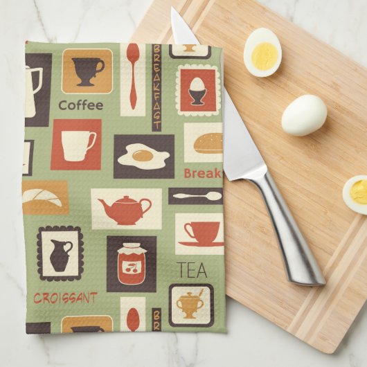Retropatroon met keukengerei voor het ontbijt theedoek (Quarter Fold)