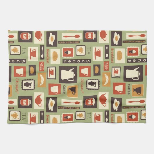 Retropatroon met keukengerei voor het ontbijt theedoek (Horizontaal)
