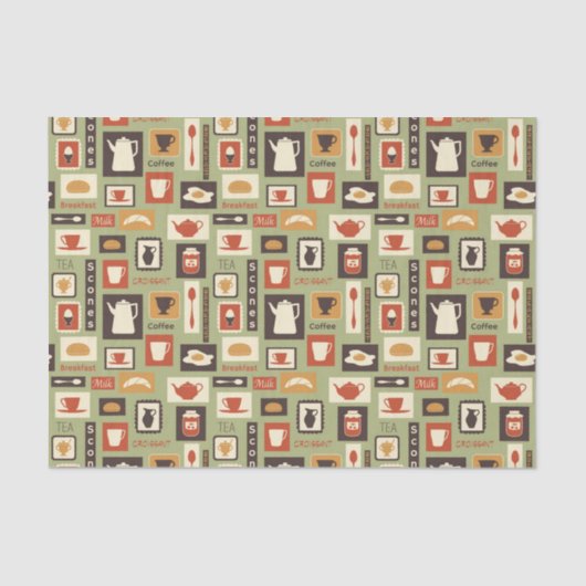 Retropatroon met keukengerei voor het ontbijt tissuepapier (Voorkant)