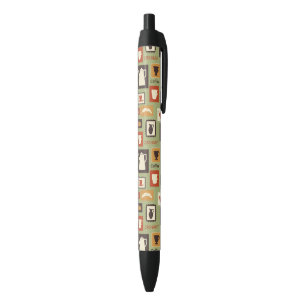 Retropatroon met keukengerei voor het ontbijt zwarte inkt pen