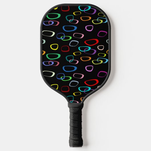 Retropatroon op zwart pickleball paddle (Voorkant)