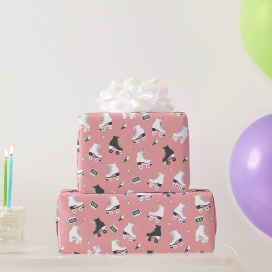 retropatroon van het rollend schaats cadeaupapier (Feestgeschenken)