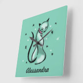  Retropenseel Slag Cat Aqua Blauwgroen Vierkante Klok (Hoek)