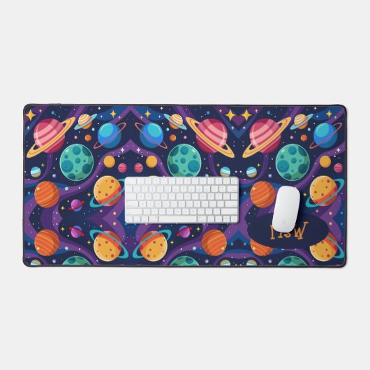 Retroplaneten met monogram bureaumat (Keyboard & Muis)