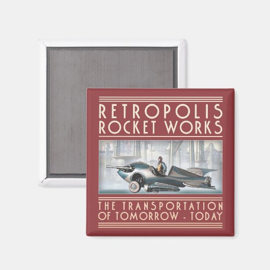 Retropolis Rocket Works vierkante magneet (Voorkant / Achterkant)