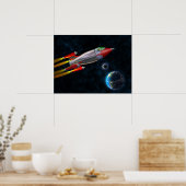 Retroraket in de ruimte poster (Keuken)