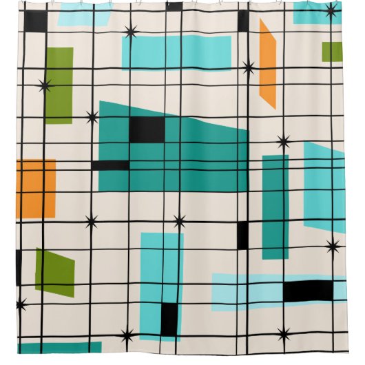 Retroraster en schotelgordijn douchegordijn (Voorkant)