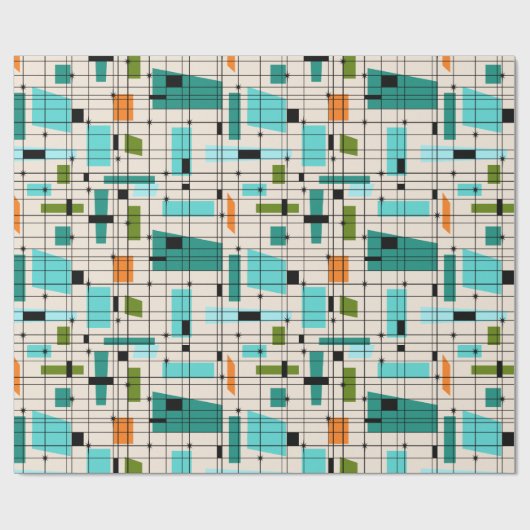 Retroraster en Starbursts Verpakkingspapier Cadeaupapier (Vlak)