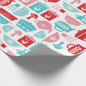 RetroRed en Blue Kitchen Pattern Cadeaupapier (Hoek)