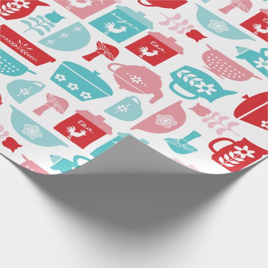 RetroRed en Blue Kitchen Pattern Cadeaupapier (Hoek)
