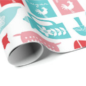 RetroRed en Blue Kitchen Pattern Cadeaupapier (Rol Hoek)