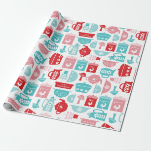 RetroRed en het Blauwe Patroon van de Keuken Cadeaupapier