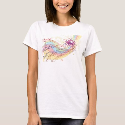 Retroregenboog en Muzieknoten T-shirt (Voorkant)