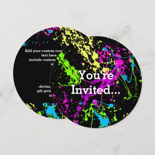 Retroregenboog van Neon Paint-Spletters op zwart Kaart (Voorkant / Achterkant)