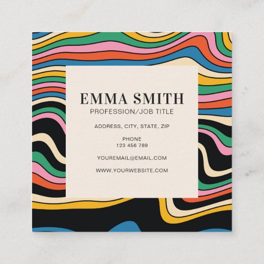 Retroregenboogstrips Vierkante Visitekaartje (Achterkant)