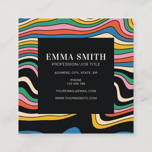 Retroregenboogstrips Vierkante Visitekaartje (Achterkant)