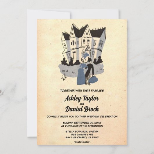  retroRomantische oude Rustic Wedding Kaart (Voorkant)