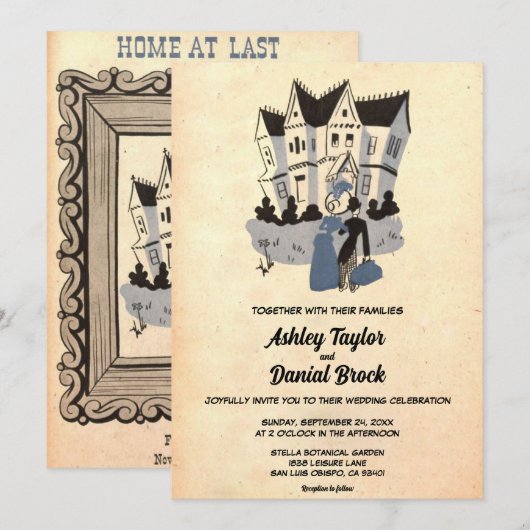 retroRomantische oude Rustic Wedding Kaart (Voorkant / Achterkant)