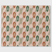 Retrorororoze en groene Ornamenten kerstpatronen Cadeaupapier (Vlak)