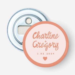 Retrorororoze en rode handschrijfflesopener button flesopener