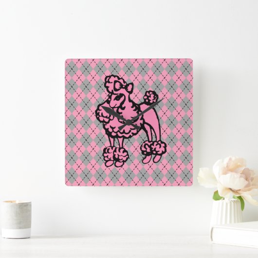 Retrorororoze Franse poodle Gift Vierkante Klok (Huis)