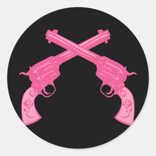 Retrorororoze gecroseerde pistolen ronde sticker (Voorkant)