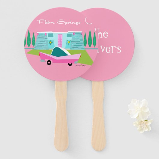 Retrorororoze palmspuitset van ventilatoren handwaaier (Voorkant en achterkant)