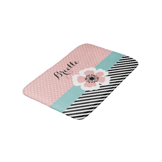 Retrorororoze pooldots en strips met naam badmat (Gekanteld)