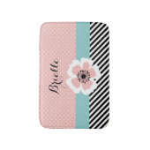 Retrorororoze pooldots en strips met naam badmat (Voorkant Verticaal)