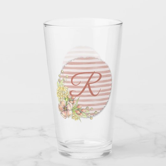 Retrororoze blokstrip Drink monogram ontwerp Glas (Voorkant)