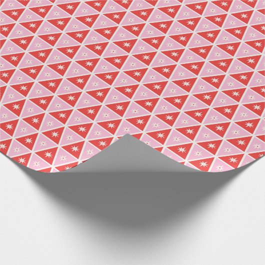 Retrororoze en rode kerst geometrisch cadeaupapier (Hoek)