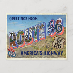  Retroroute 66 Briefkaart Historische plaatsen