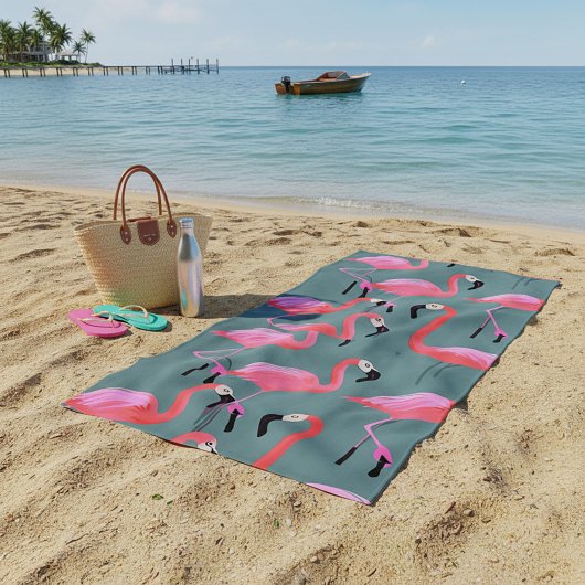 Retroroze flamingos strandlaken