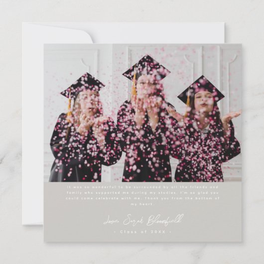 Retrorscript | Light Beige Photo Afstuderen Bedankkaart (Achterkant)