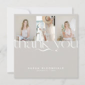 Retrorscript | Light Beige Photo Afstuderen Bedankkaart (Voorkant)