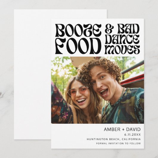 Retro's Funny 70's Groovy Foto Bruiloft Save The Date (Voorkant / Achterkant)