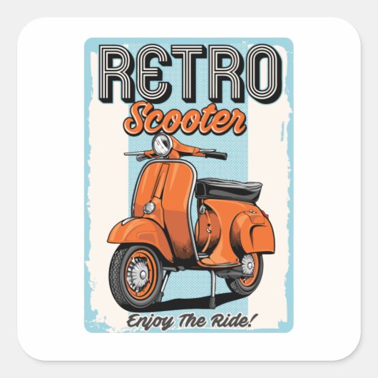Retroscooter Vierkante Sticker (Voorkant)