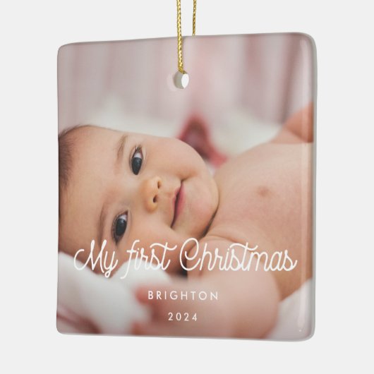 Retroscript Mijn eerste kerstfoto baby Keramisch Ornament (Links)