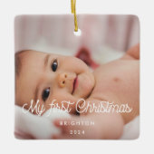 Retroscript Mijn eerste kerstfoto baby Keramisch Ornament (Voorkant)