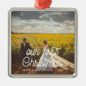 Retroscript Ons eerste kerstpaar foto Metalen Ornament (Voorkant)
