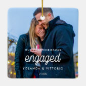 Retroscript Onze eerste kerstfoto Keramisch Ornament (Achterkant)