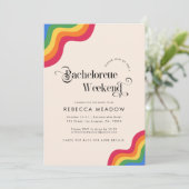 Retroscript & regenboogkleurige Bachelorette Party Kaart (Staand voorkant)