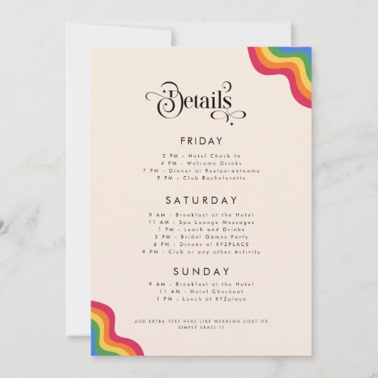 Retroscript & regenboogkleurige Bachelorette Party Kaart (Achterkant)