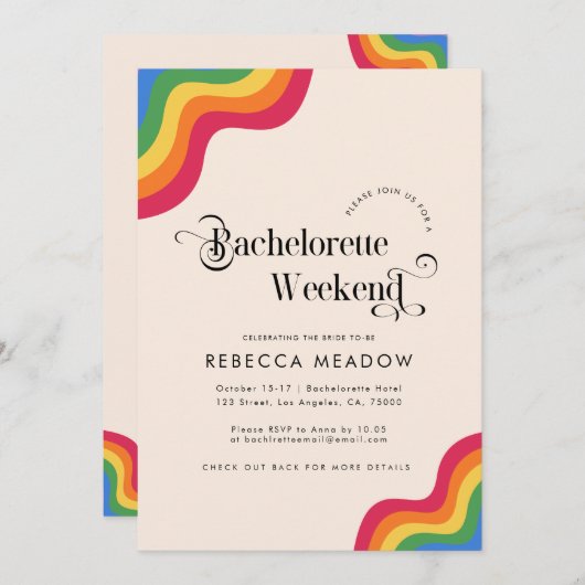 Retroscript & regenboogkleurige Bachelorette Party Kaart (Voorkant / Achterkant)