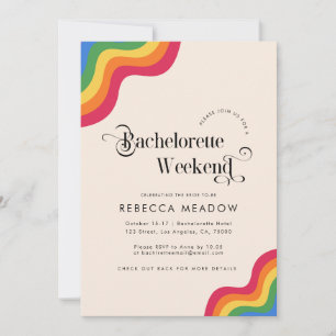 Retroscript & regenboogkleurige Bachelorette Party Kaart